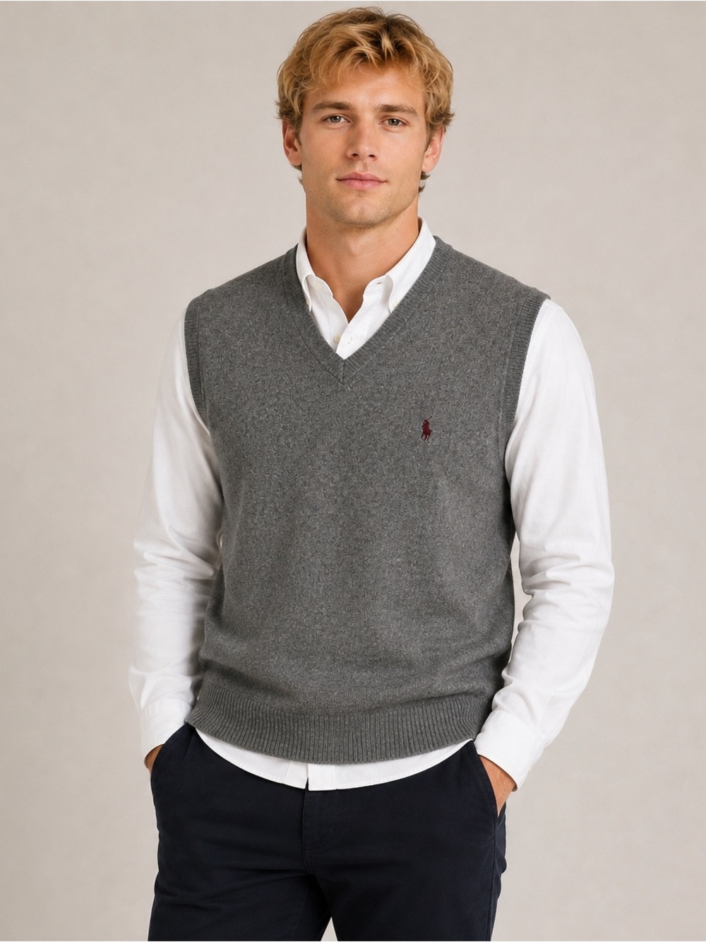 Polo Ralph Lauren 100% Lambswool Gray Sweater Vest Pony Mens size XL